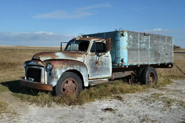 Abandoned GMC grain truck on the prairie